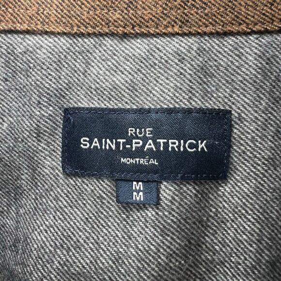 Rue Saint-Patrick Montreal Button Up Flannel Shirt Mens Medium Blue Orange Plaid - Picture 9 of 14